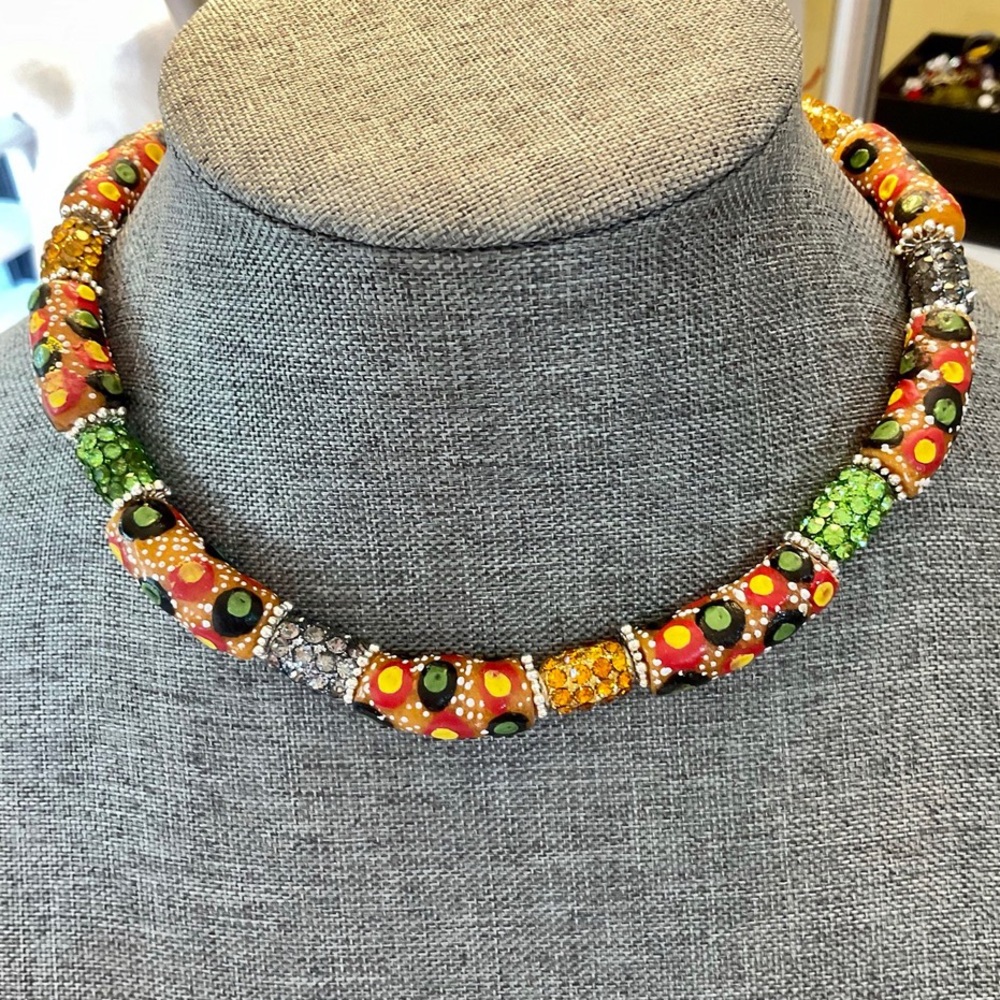 African kroba beads made of recycled glass & Indian crystal beaded necklace